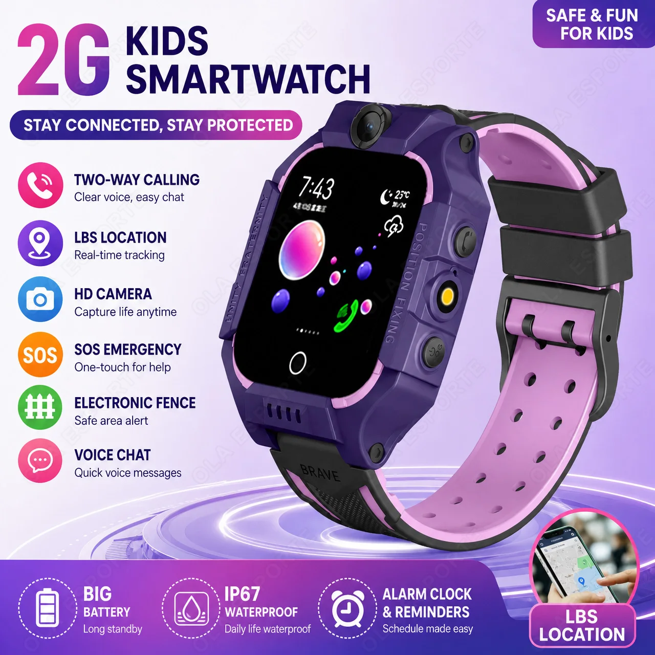 Kids Smart Watch 2G SIM Card GPS HD Camera Video Call SOS Location Monitor Smartwatch for Child Boy Girl Smart Watch Hw12