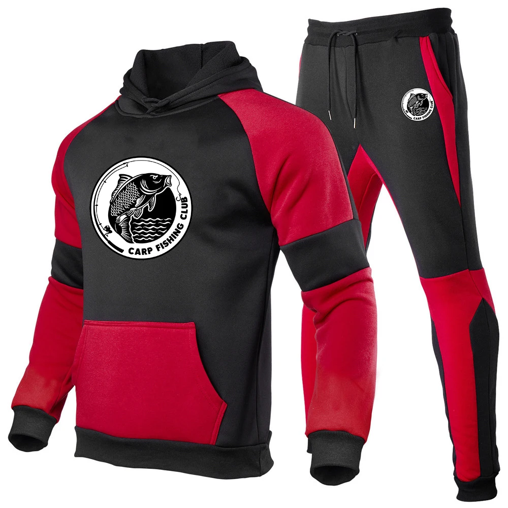 2024 New Carp Fishing Men's Spring and Autumn Zipper Hoodies Tracksuit+Harajuku Sports Comfortable Sweatpant Versatile Suit