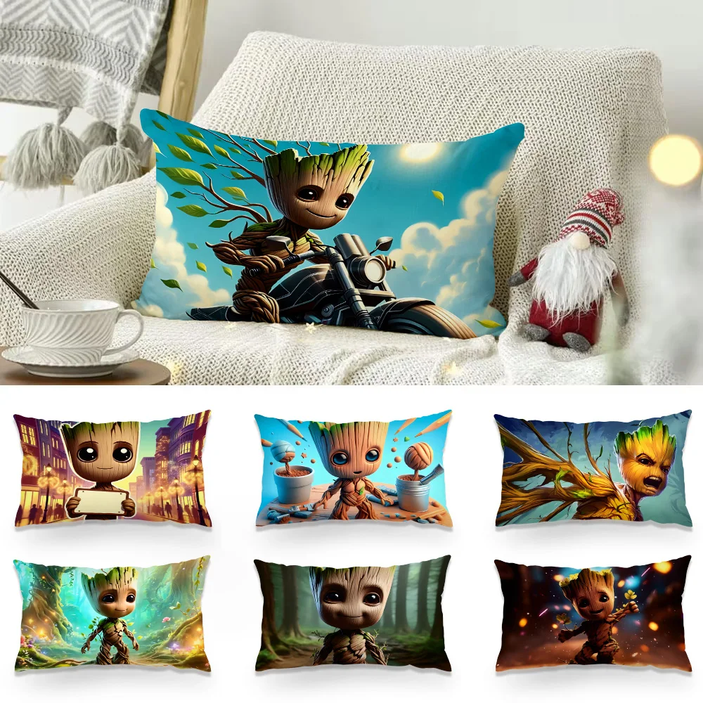 

Kawaii Movie Groots Pillow Covers Cartoon Sofa Decorative Home Double-sided Printing Short Plush Cute Cushion Cover