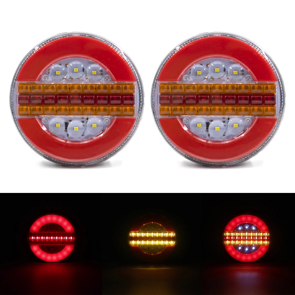 

2 шт. 5,3 "12 В 24 В круглый светодиодный задний тормоз прицепа, задний фонарь заднего хода, последовательный динамический указатель поворота, автомобиль, грузовик, караван, грузовик