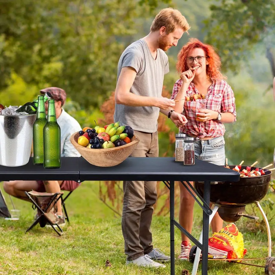 

Folding Table,4ft Indoor Outdoor Heavy Duty Portable Folding Square Plastic Dining Table w Handle Balck