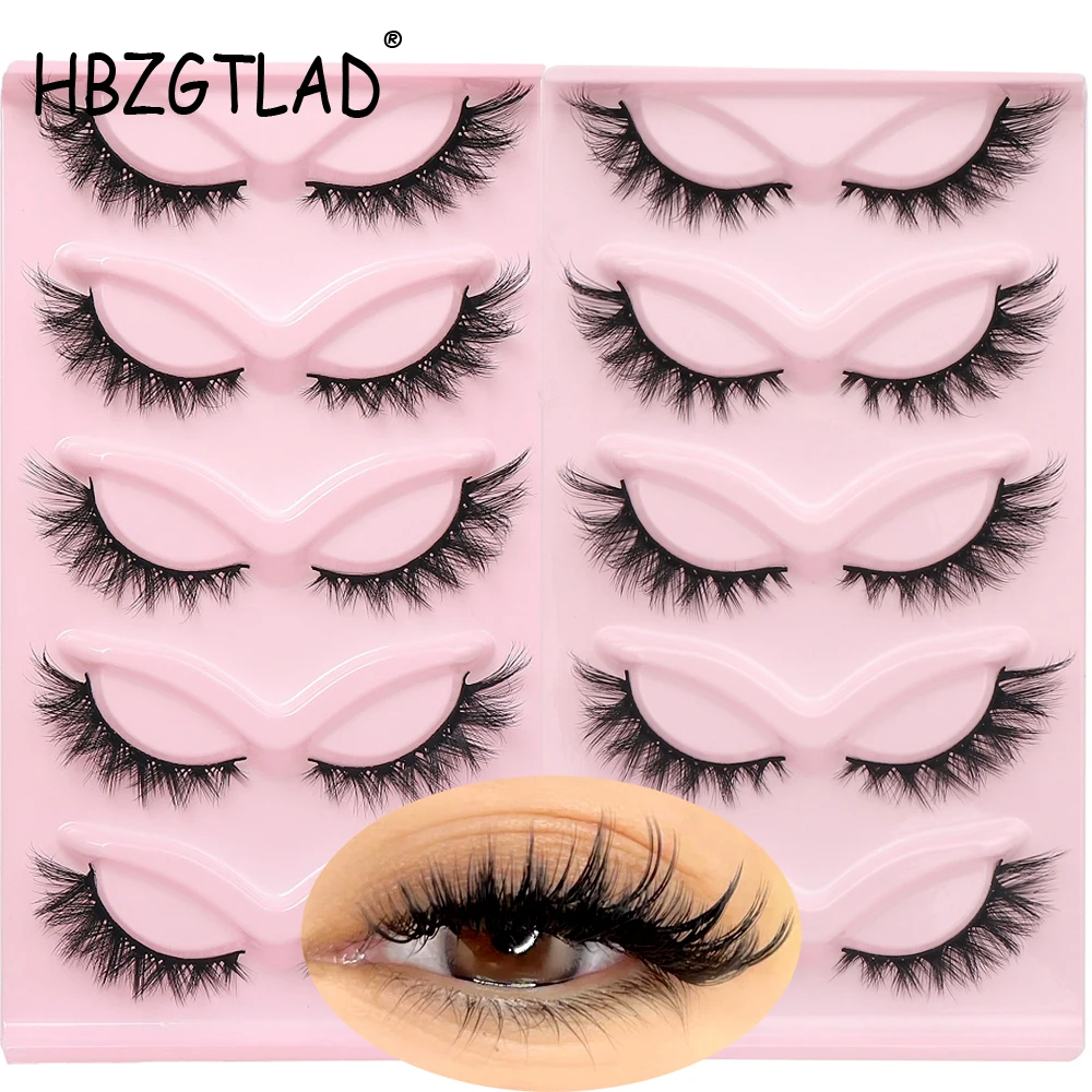 New 3D Cat Eye Lashes 5 Pairs Faux Mink Eyelashes Fluffy Soft Wispy Natural long Manga Reusable Eyelashs Make Fake Lashes Makeup