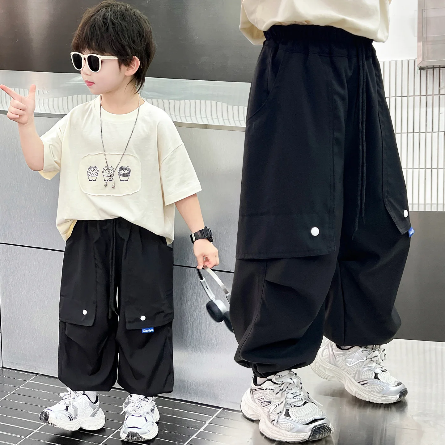 5-14Y Kids Hip Hop Joggers Pants Girls Cargo Pants Teenage Straight Trousers High Waist Vintage Casual Streetwear Baggy Pants