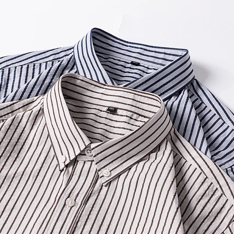 Hight quality 100%cotton thin long sleeve shirts for men slim fit casual plain shirt striped fashion korean popualar clothes