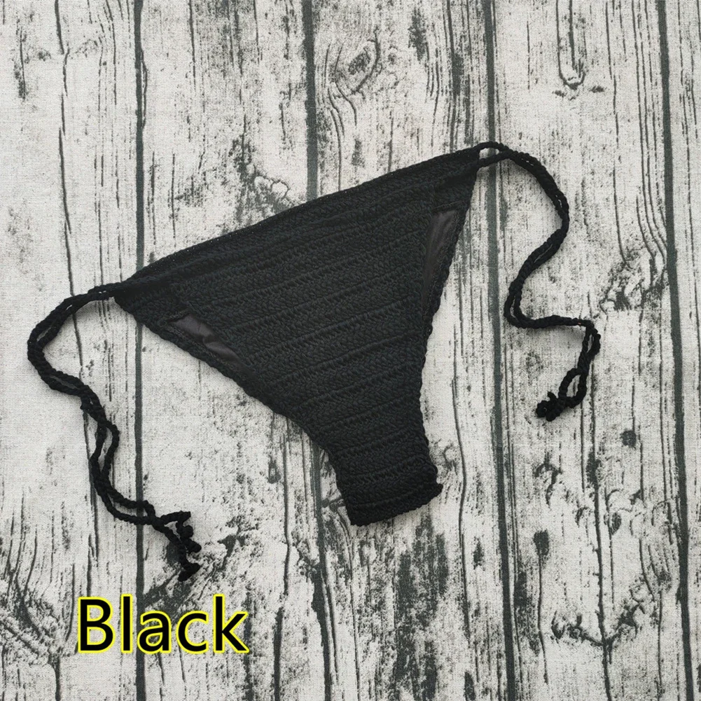 Knitting Bikini Briefs Woman Sexy Swimming Trunks Handmade Crochet Beachwear Lace Up Low Waist Swimsuit Weave Swimwear Bandage