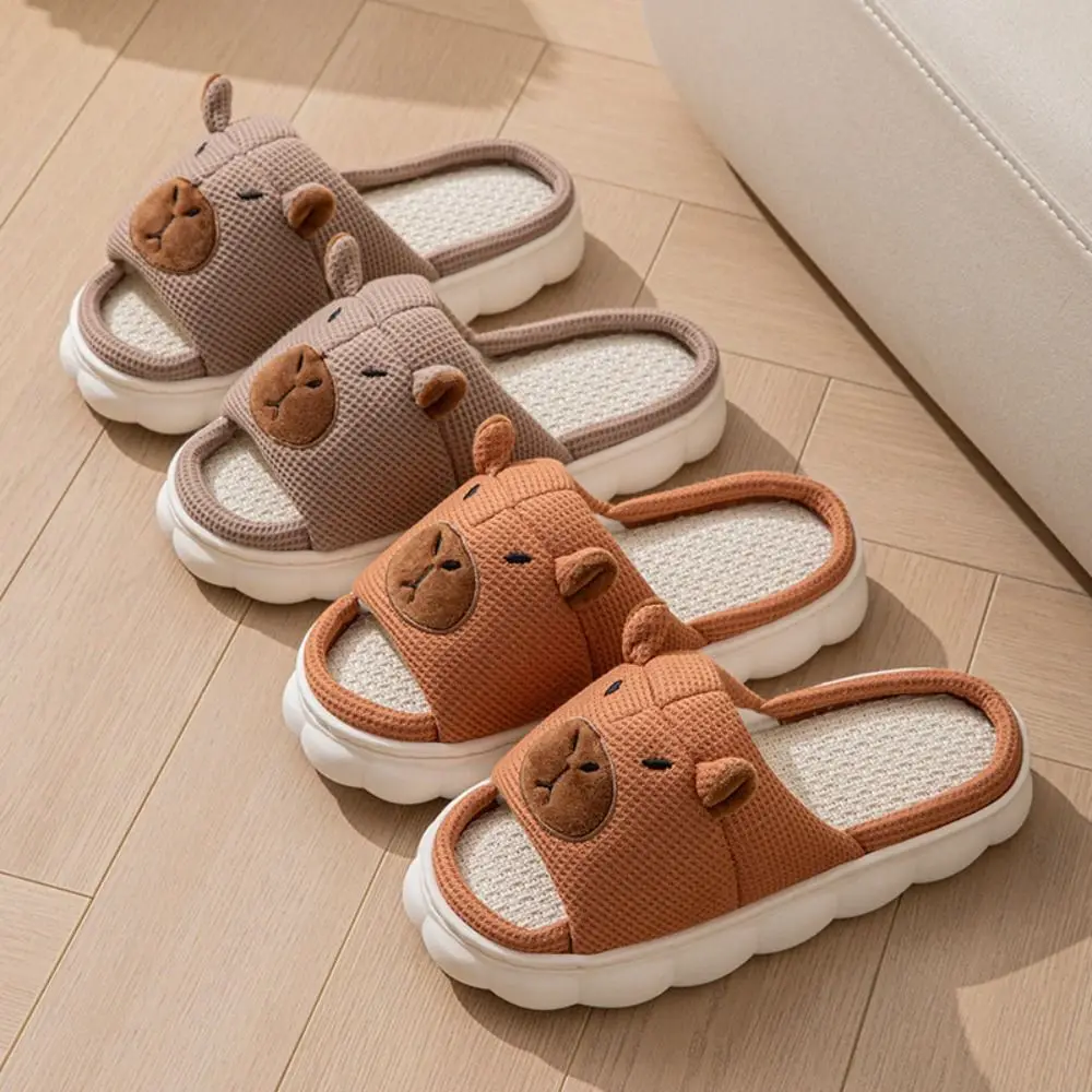 

Soft Warm Capybara Slippers Cartoon Home Wear Shoes Capybara Linen Slippers Anti-Slip Thick Sole Winter Capybara Slides Winter