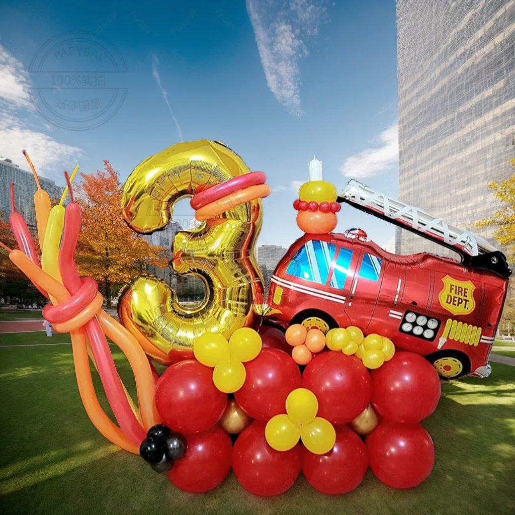 60 stücke Feuerwehrauto Thema 32 zoll 1-9 Goldene Folie Anzahl Ballon Set Kinder Junge Feuerwehrmann Thema Geburtstag party Decor Baby Dusche