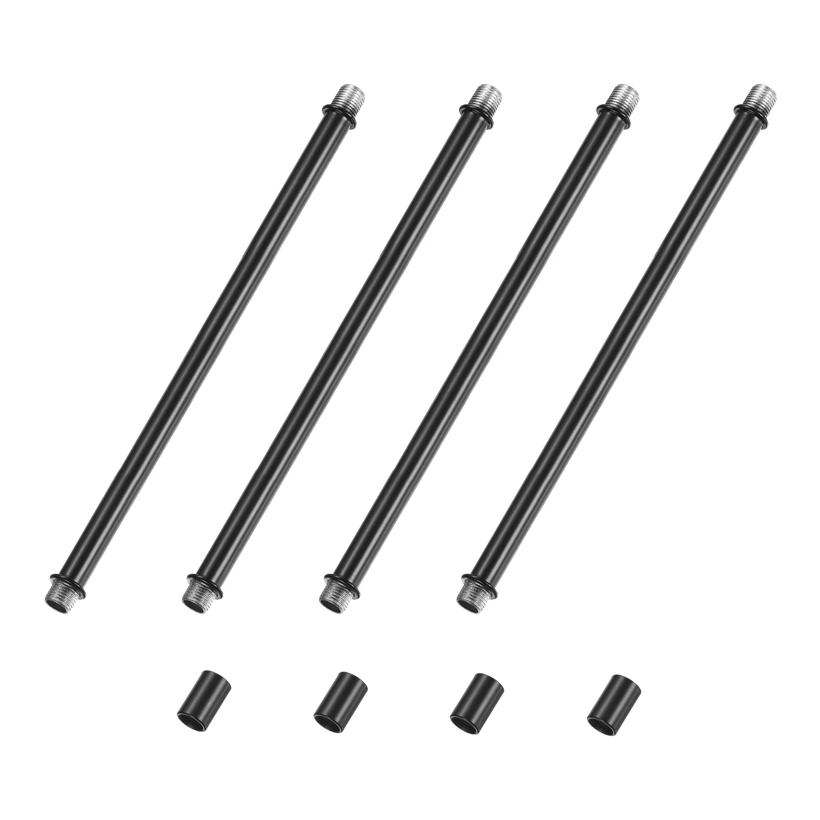 4Sets Black Straight Pipe Lamp Stem Kit 250mm Long M10 Double End Thread Rod W/ Coupling Sleeve Nuts for Table Lamps/Chandeliers