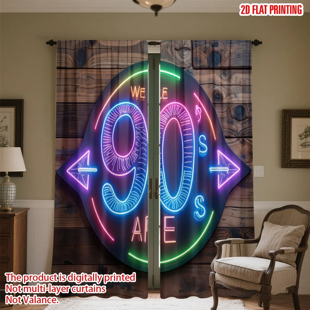 

2D flat printing 2pcs Curtains 90s Sign Digital Printed Polyester Drapes Festive Wall Decor Use for Bedroom Living Room Dining