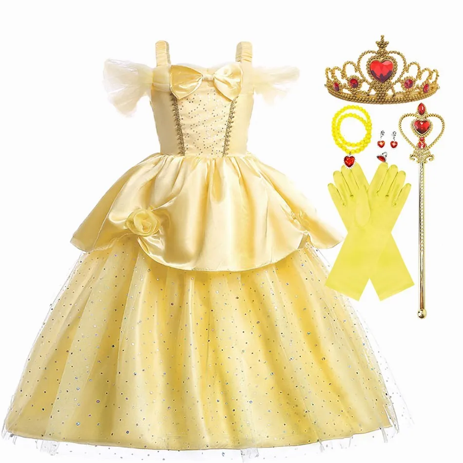 Mädchen Belle Prinzessin Kleid Kinder Schönheit und das Biest Kostüm Kinder Weihnachten Geburtstag Cosplay elegantes Party kleid 2-10 Jahre