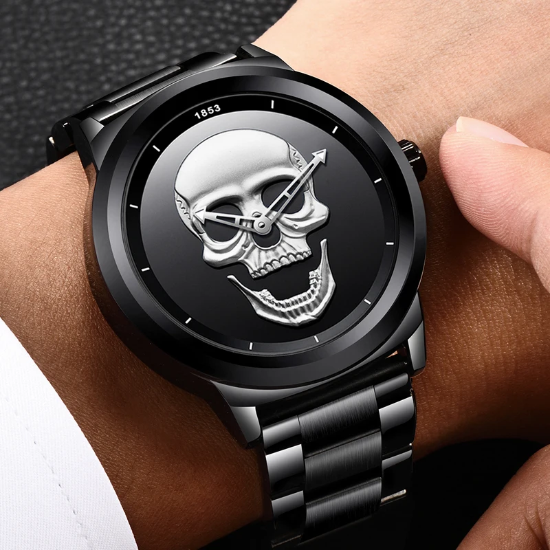 

LIGE оригинальные брендовые кварцевые мужские часы, модные трендовые крутые стальные часы в стиле панк с 3D черепом для мужчин, водонепроницаемые повседневные часы в стиле ретро Reloj