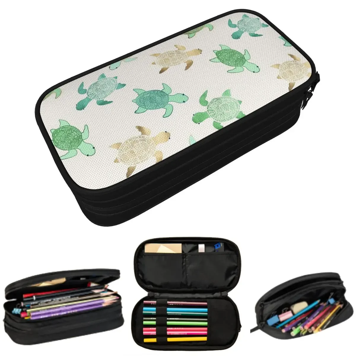 Gilded Jade & Mint Turtles Pencil Cases Large Storage Pen Bags Pen Box Pencil Pouch For Boys Girls Students Stationery School