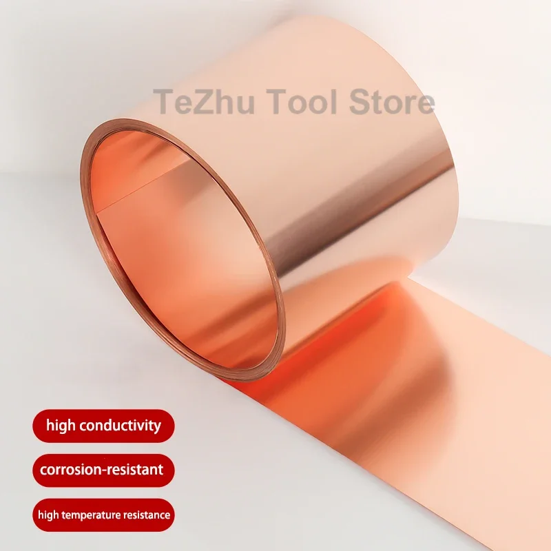 1pc T2 Copper Strip Belt Thick 0.1-1mm Pure Red Copper Ultra-thin Foil Copper Sheet Roll Grounding Conductive Heat Sink