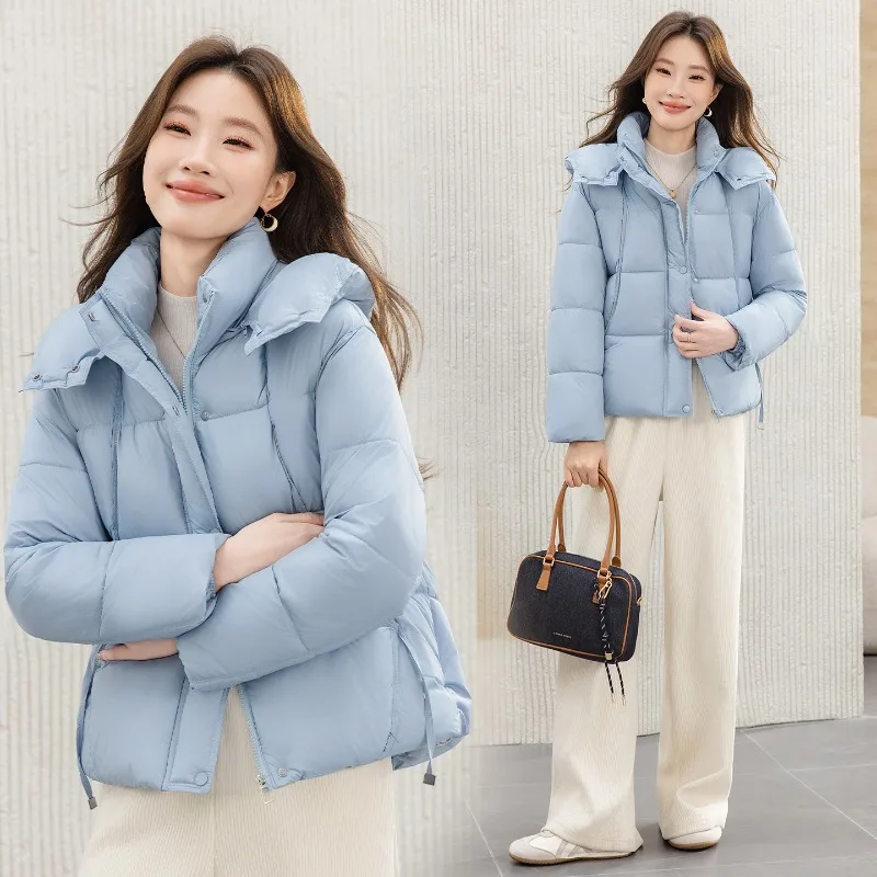 Cropped Cocoon Puffer Jacket Women's Loose Fit Hooded Zip Up Korean Street Style Trendy Solid Fall Layering Outerwear Cozy New