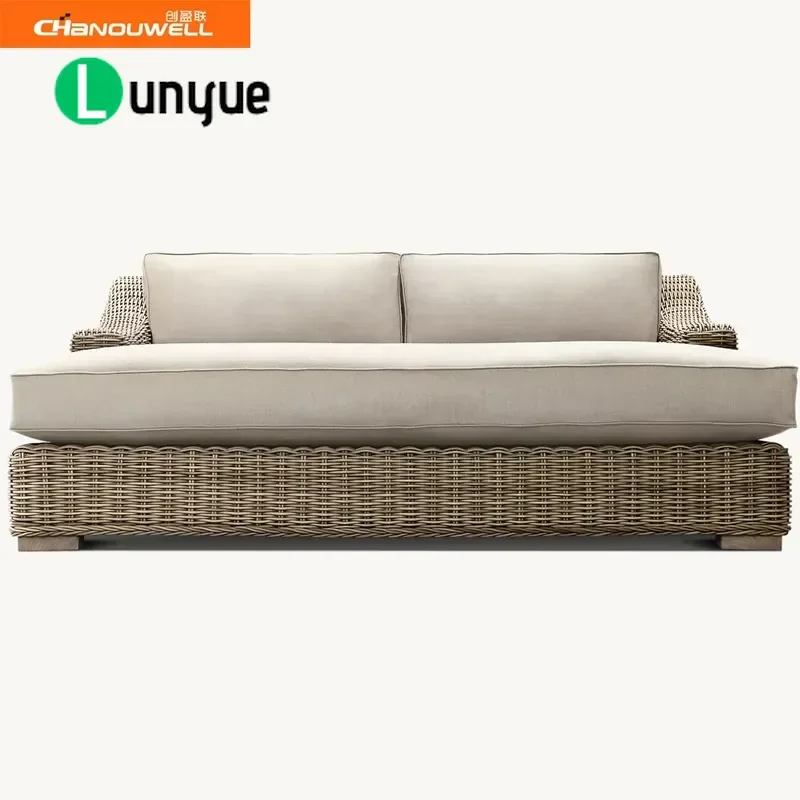 Modern Aluminum Frame Rattan Double Sunbed Waterproof Durable Outdoor Furniture for Hotel Fitness Garden Patio Lounge Set