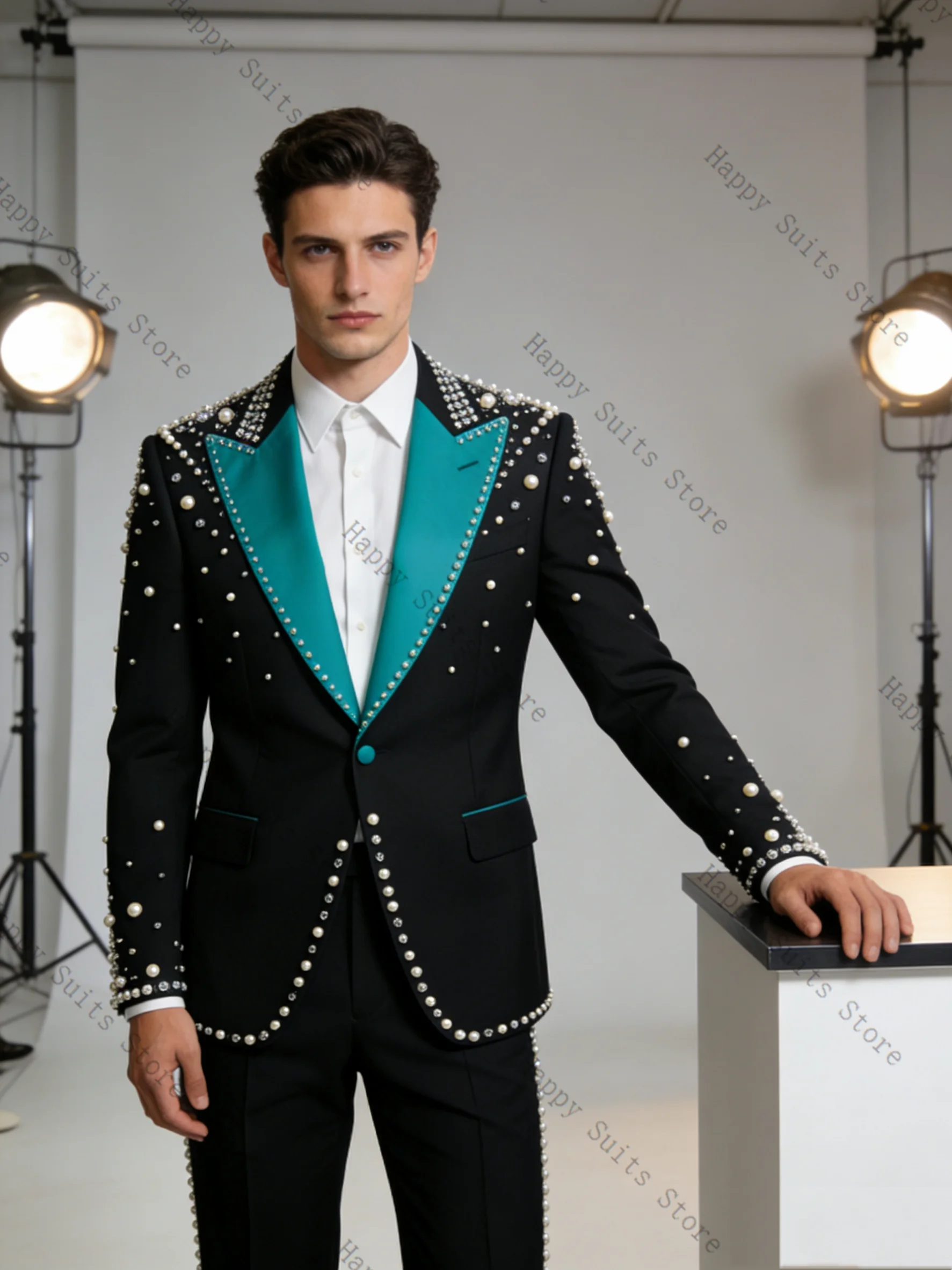 Parels Blauw Zwart Mannen Pak  - Formal Wear Jersey For Men recensie en prijs
