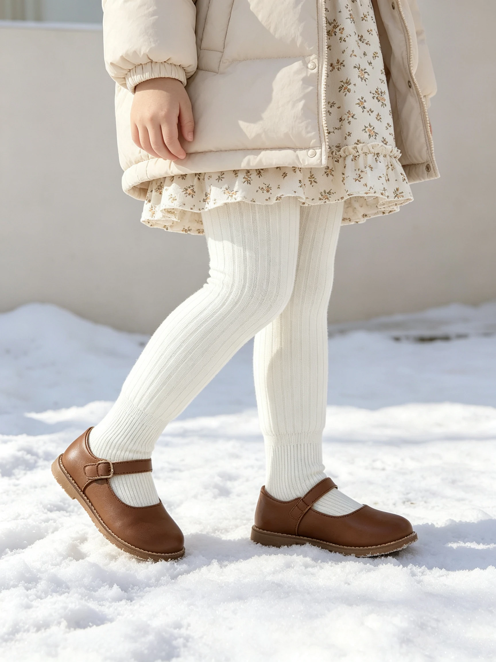 1 Stück Kinder Mädchen Fleece-Strumpfhose, dick, einfarbig, mit vertikalen Streifen, Thermounterwäsche, 0-9 Jahre, Herbst/Winter, warm, für den täglichen Gebrauch im Freien, Leggings. – Detail 5