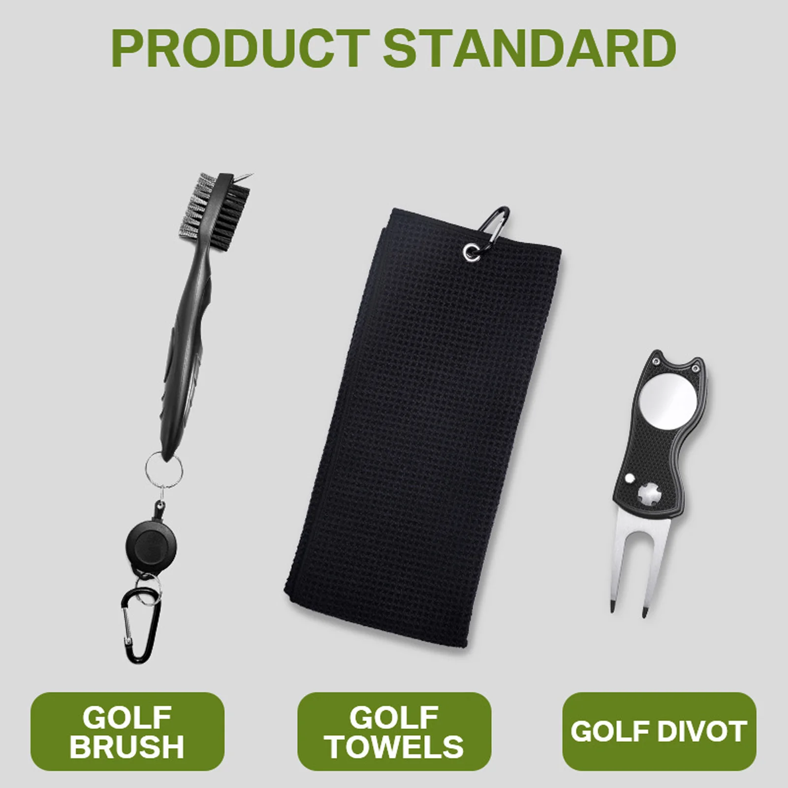 Towel for Golf Bag  Cleaning Tool Set Buckle Design  Towel Double Sided  Brush Foldable  Divot