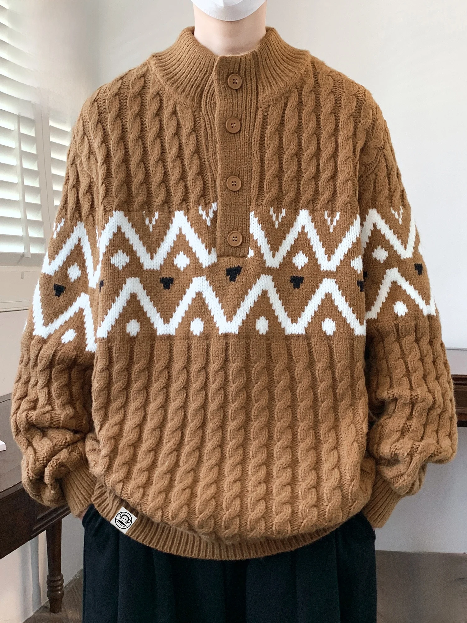 

Мужской вязаный свитер Paul Frank с высоким воротником, утепленный, свободного кроя, зимний, повседневный, из смесового полиэстера, теплый и комфортный