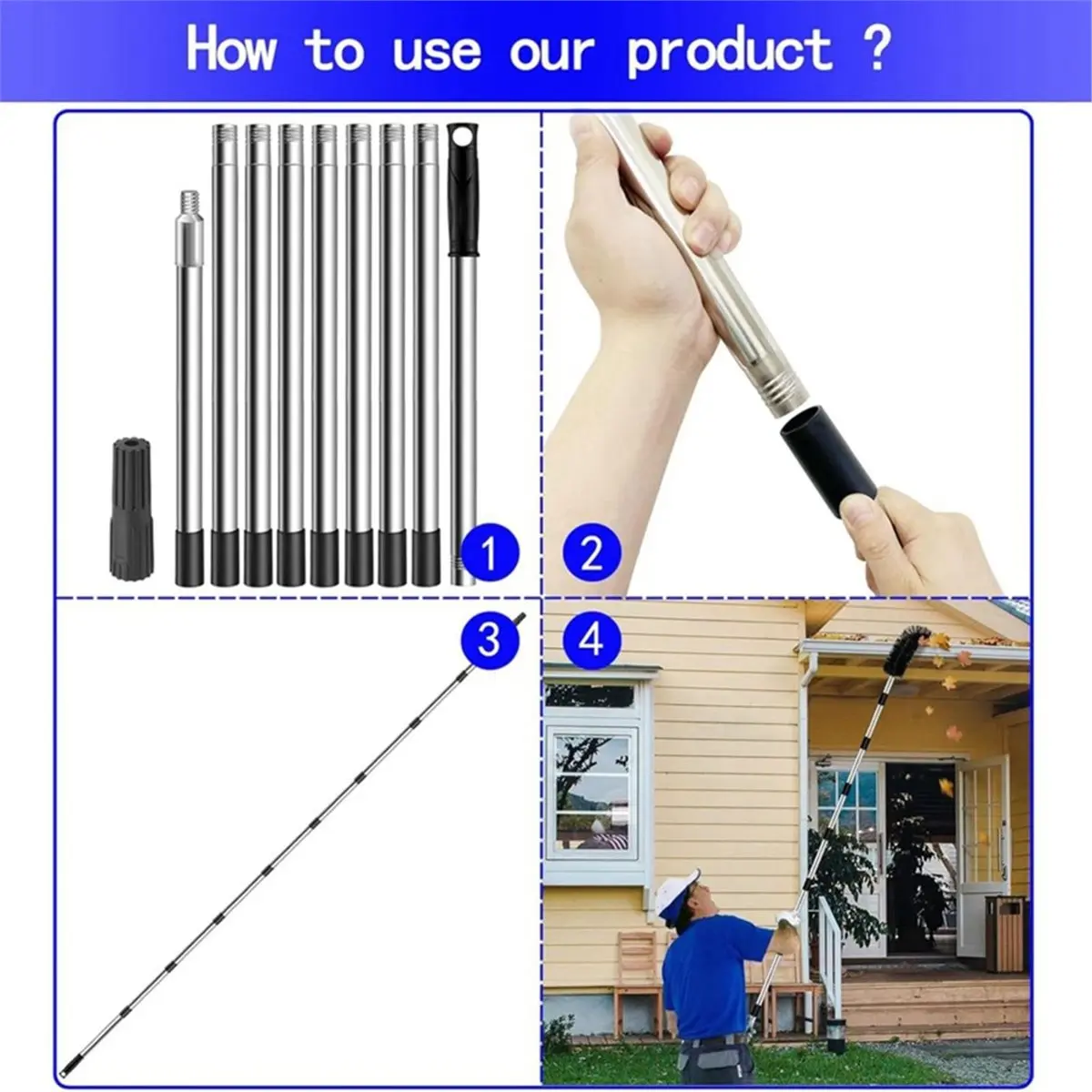2026 New Paint Roller Extension Pole 11.8Ft,10 Segmented Stainless Steel Telescopic Pole, Extension Pole with Tapered Adapter