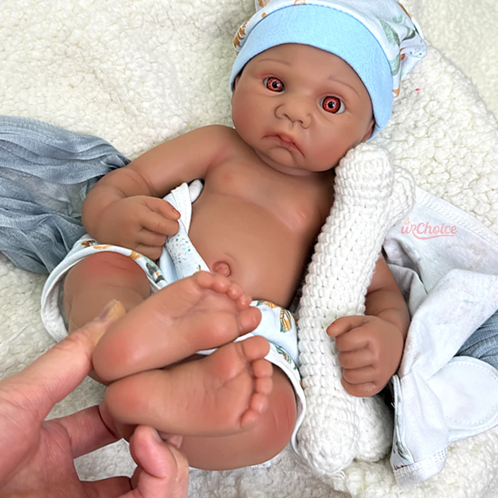 Lifelike 40cm Full Body Soft Silicone Reborn Baby Boy Dark Skin Realistic Visible Veins Newborn Dolls Collectibles Kids Toy