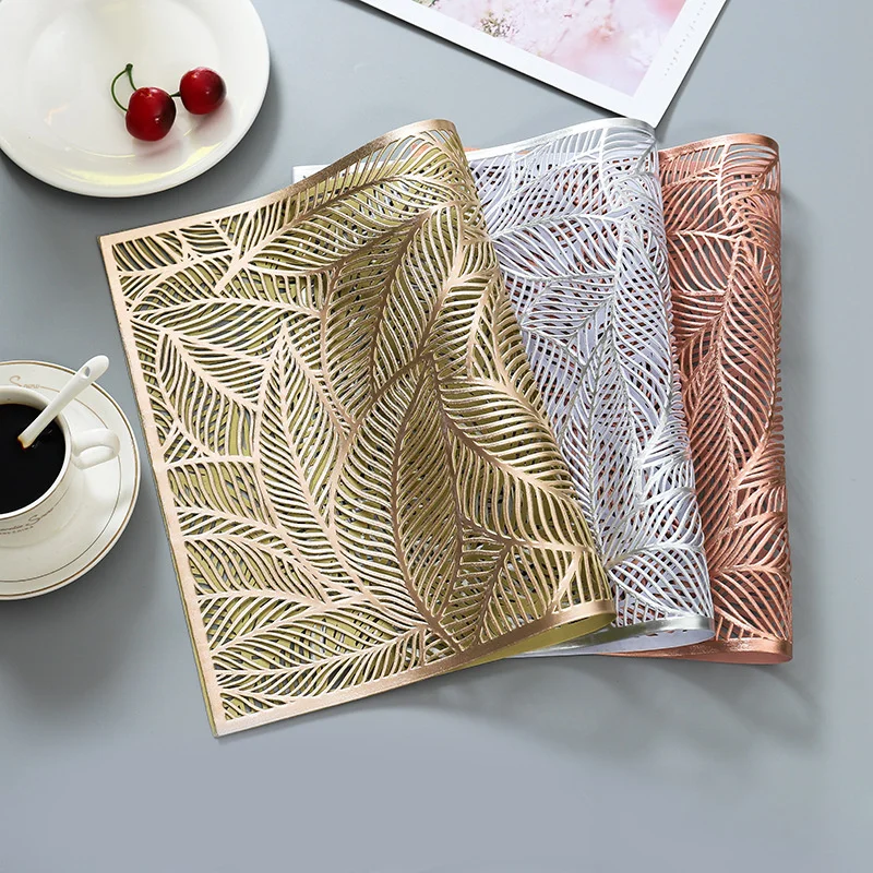 

Light Luxury PVC 40x30cm Meal Mat Leaf Hollow Rectangle Anti-slip Heat Insulation Dinning Table Mat Home Hotel Decoration