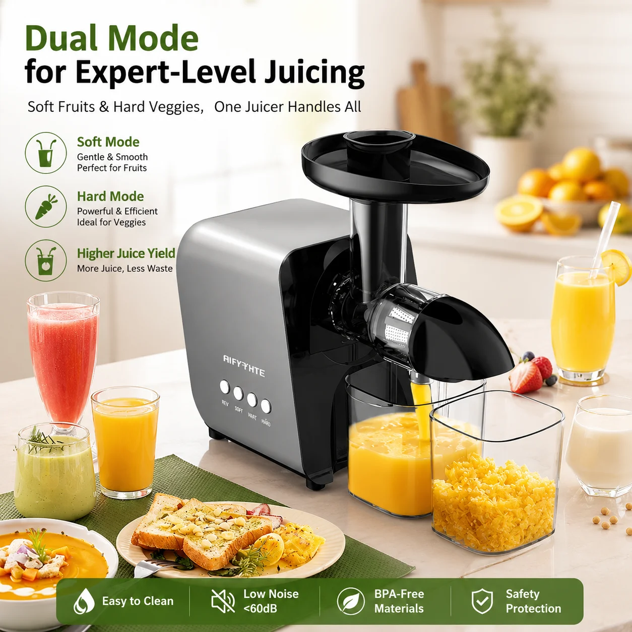 Juicer Cold Press Slow - 250W 저속 냉압착 과일 착즙기, 끼임