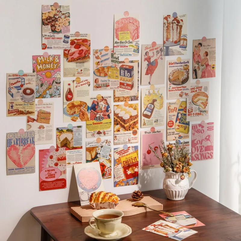 Ins Vintage Bread Old Newspapers Postcards Cute Photo Props Room Background Wall Diy Decorative Card 30 Sheets Free Sticker