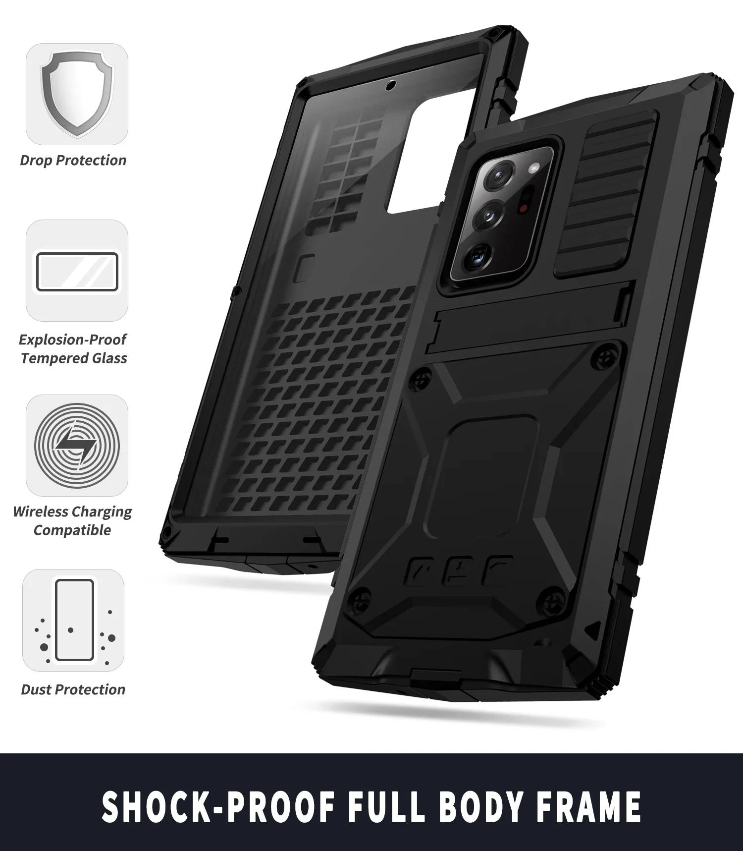With Bracket+Full Protective For Samsung S21 Plus Ultra A52 A72 Note 20 Ultra 5G Case Kickstand Dual Layer Protective Shockproof