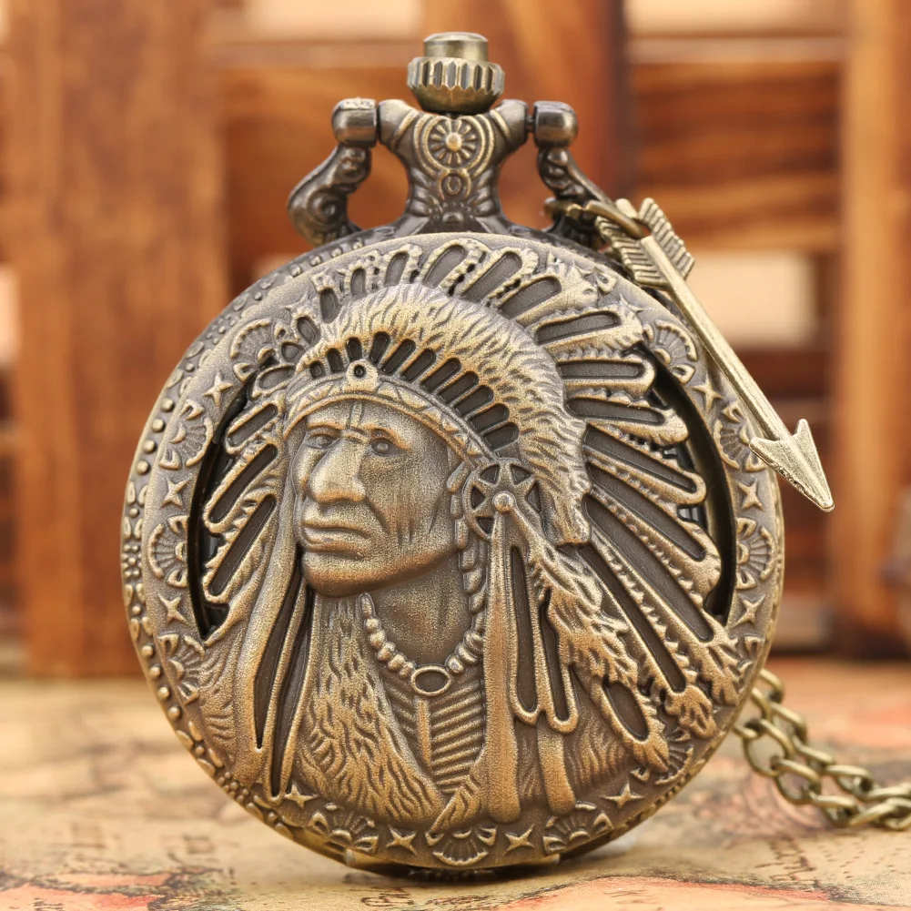 New Vintage Chieftain Copper Big Dial Pocket Watch Indian Elderly with Arrow Accessories Unisex Commemorative Pocket Watches