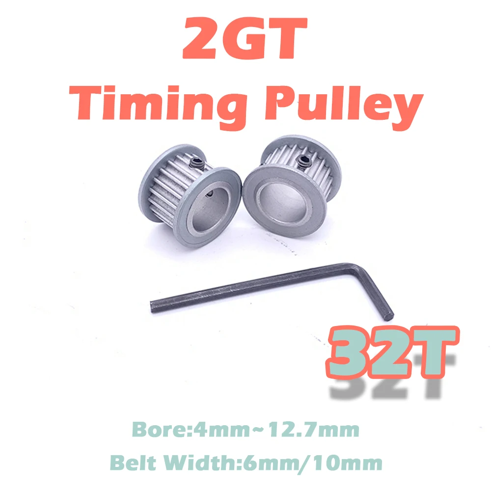 

32T 2GT Timing Pulley Bore 4~12.7mm GT2 32 Teeth Timing Pulley Belt Width 6 10mm 2GT 32T Aluminum GT2 32Teeth Synchronous Wheel