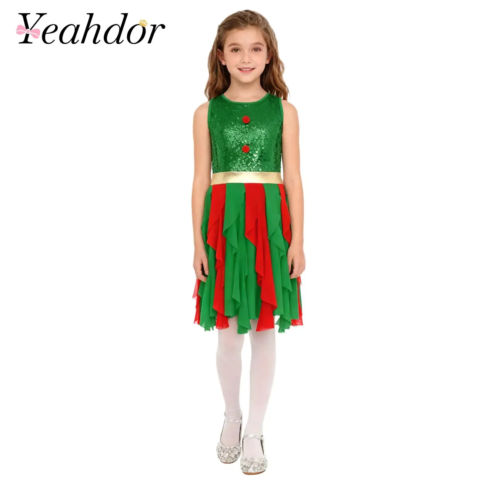

Kids Girls Santa Christmas Dress Sleeveless Sparkly Sequin Tulle Dress for Holiday Festival Princess Birthday Party Prom Gown