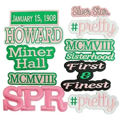 Sorority  AKA Sets Full Embroidery Iron Patch for Girls Gifts, Pretty, Sisterhood, Howard,1908, First and Finest, Pink&Green