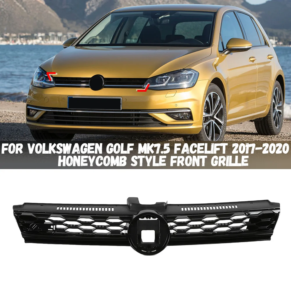 

Car Front Bumper Centre Grille For Volkswagen VW MK7.5 2017 2018 2019 2020 Honeycomb Upper Grille Front Racing Grills sporty