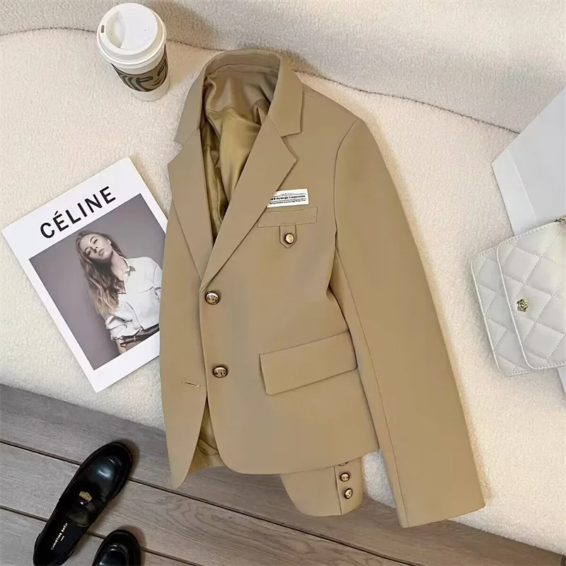 Fashion Simplicity Solid Blazer New Long Sleeves Khaki Short Suit Jacket Autumn 2024 Design Sense College Style Commuting Suit