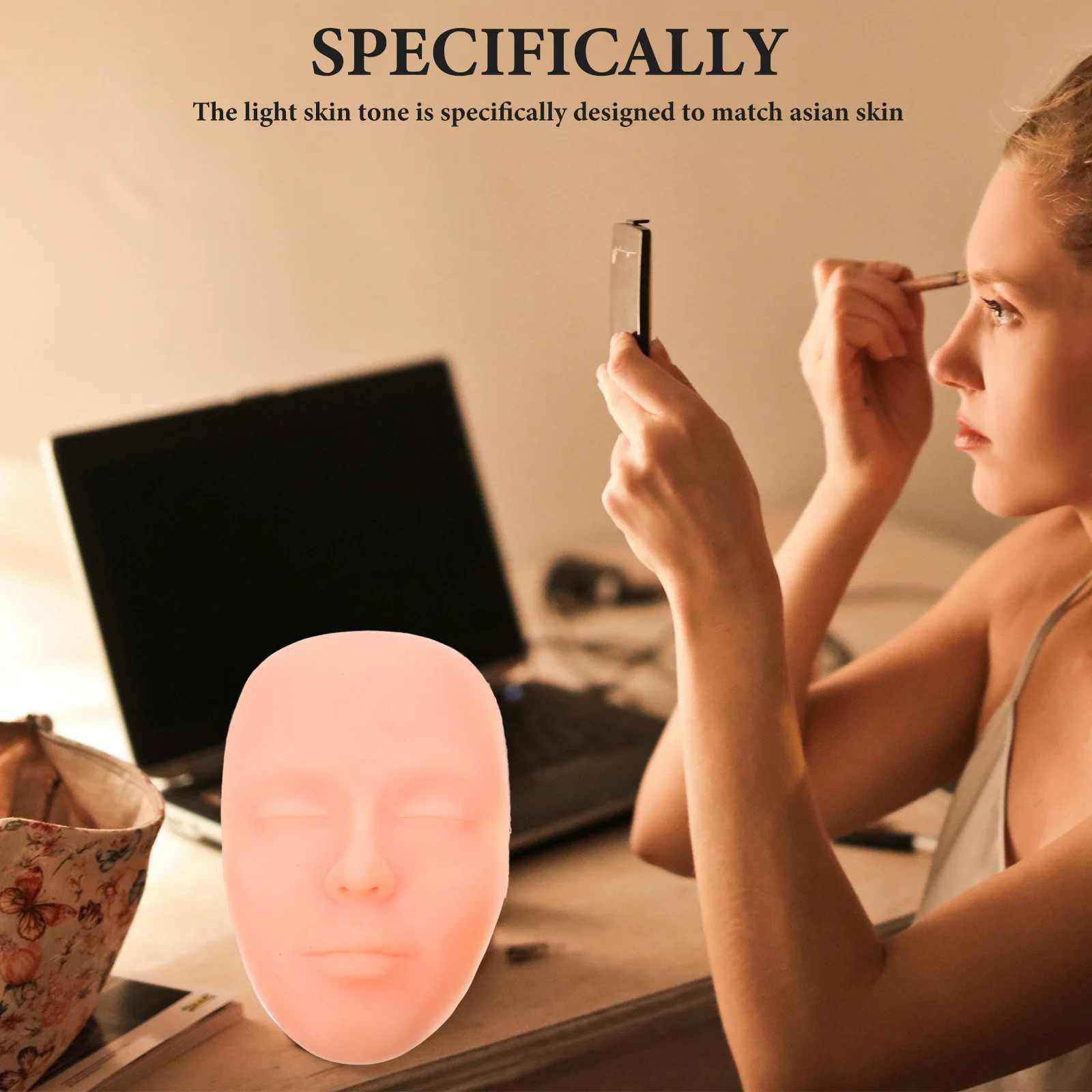 

Mannequin Head Makeup Practice Face Silicone Training For Eyebrow Lip Tattoo Asian Skin Tone Realistic Texture Durable Soft Face