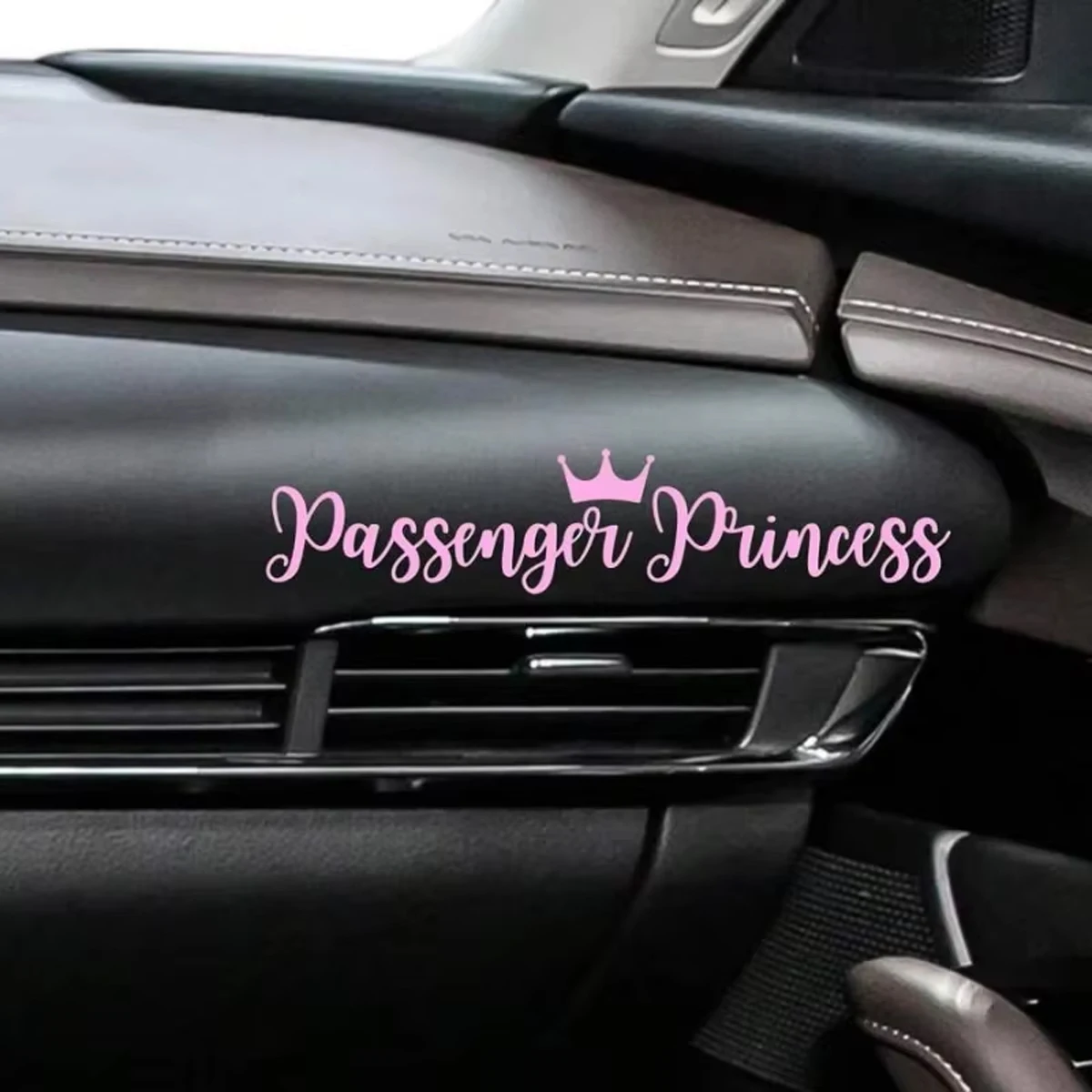 Passenger Princess Crown Cursive Letter Car Sticker, Sweet Interior Decor Decal For Car Dashboard