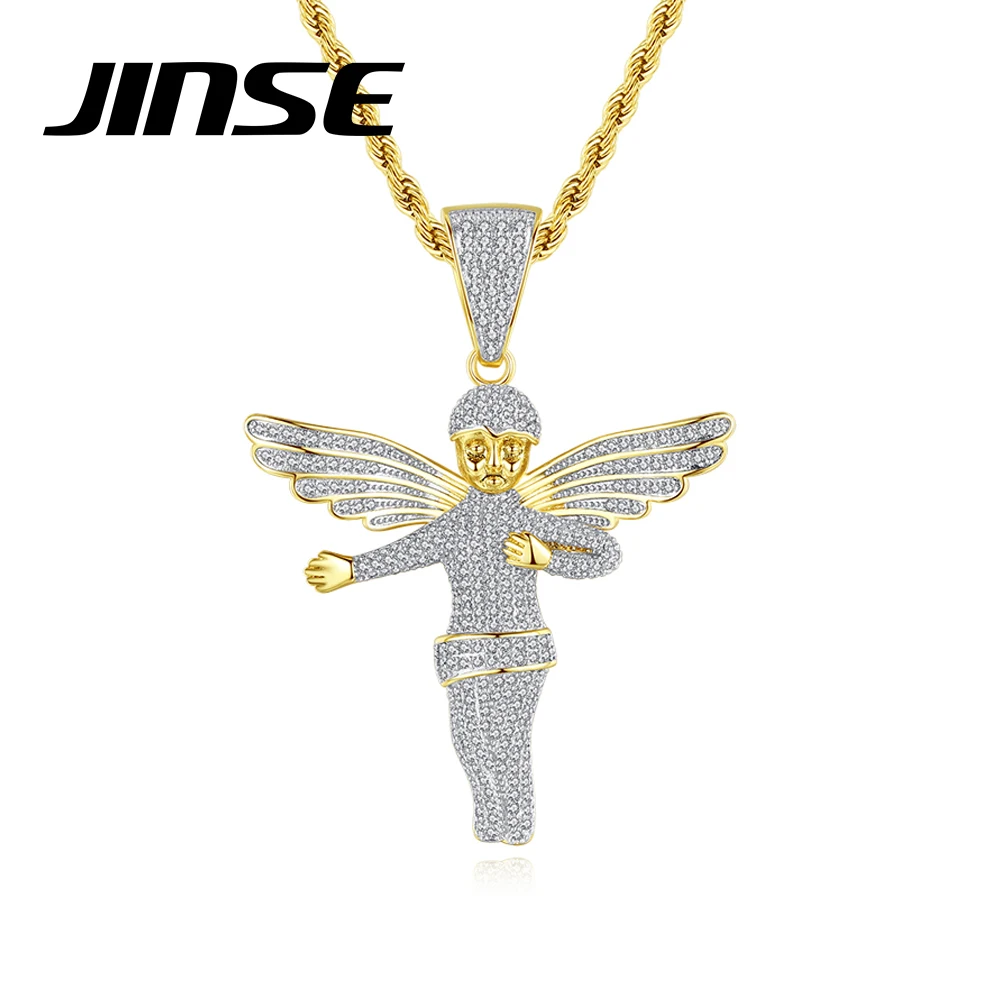 

JINSE Dazzling Cubic Zirconia Rock Necklace Angel Wing Fairy Shape Pendant Rope Chain for Men Woman Fashion Hip Hop Jewelry Gift