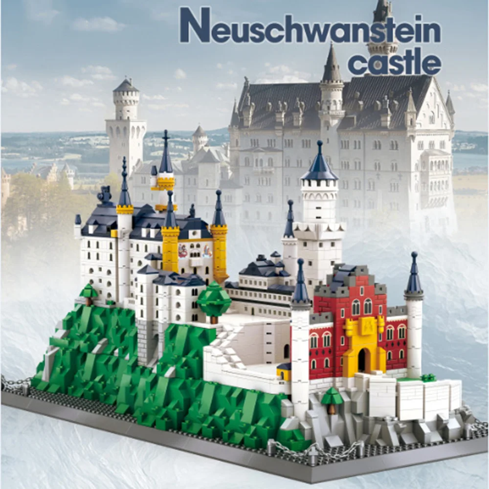 Creativo di fama mondiale Architettura classica Building Block Germania Nuovo castello di pietra dei cigni Modello Collezione di giocattoli da costruzione in mattoni