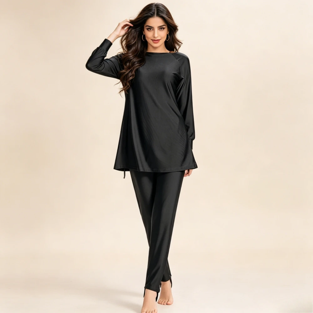Long Sleeve Swimwear Conservative Bathing Suit with Drawstring Hem S84b906abd49547508d5b3f271e04325c4