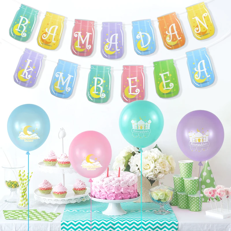 

Eid Mubarak Letter Balloon Ramadan Paper Banner Garland Pull Flag Kareem Muslim Islamic Festival Party DIY Decoration Supplies