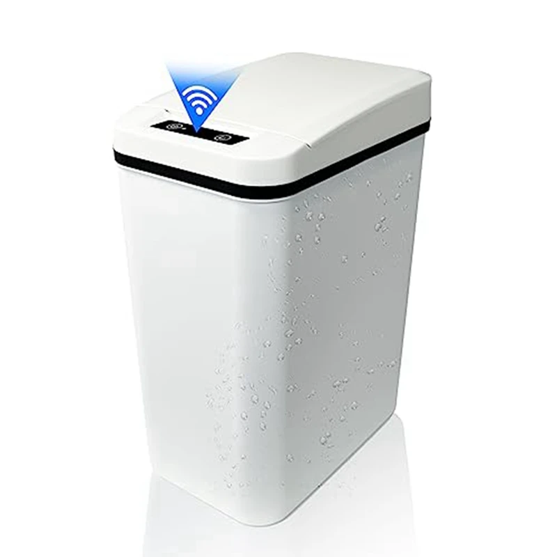 1 PCS Automatic Touchless Bathroom Trash Can With Lid White Slim Narrow Plastic Smart Motion Sensor Covered Garbage Can