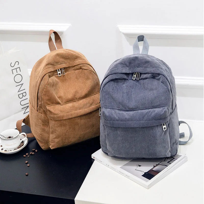 New Trend Backpack Fashion Women Corduroy Backpack College Women Solid Color School Backpack Travel Shoulder Bags For Teenagers