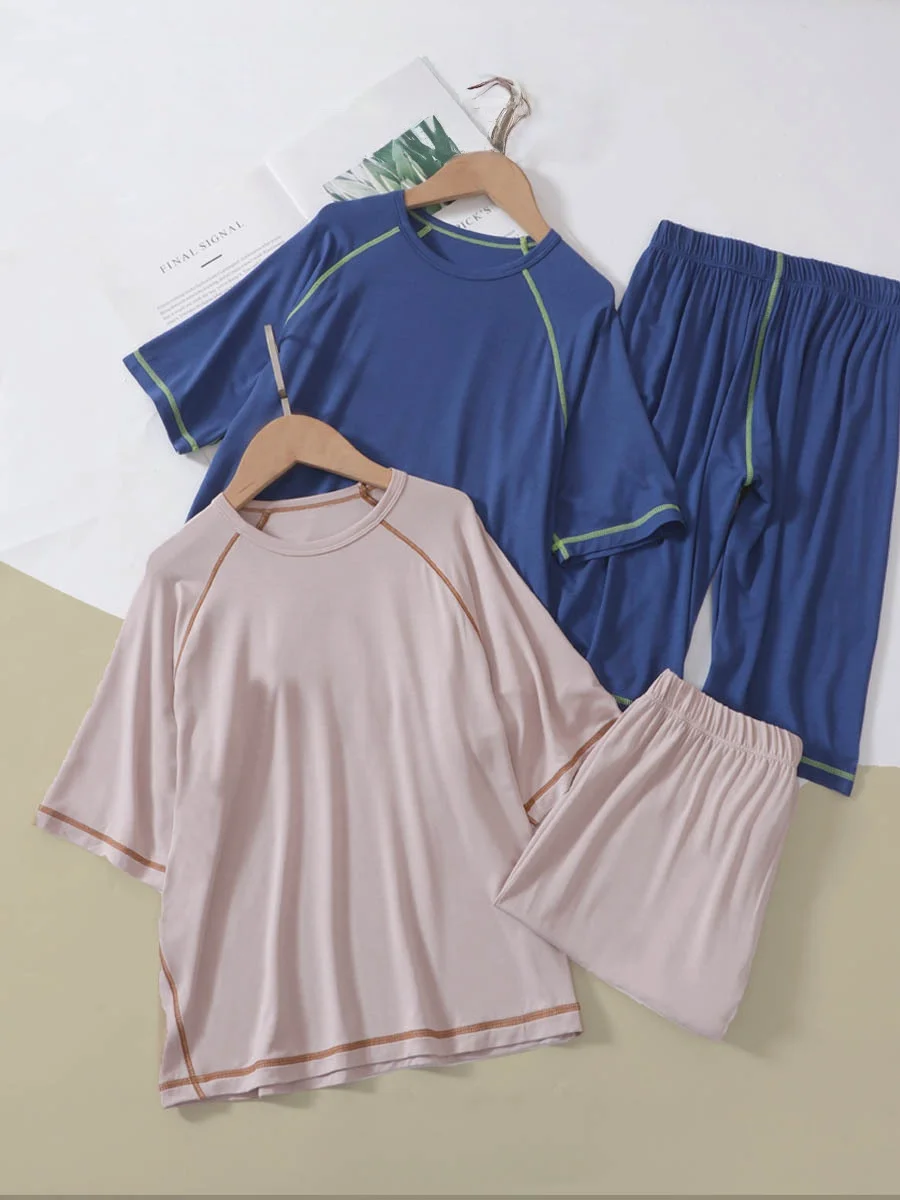 4-10Y Summer Children's Pajamas Thin Breathable Girls'  T-shirt Solid Color Ice Silk Boys' Shorts Loose And Casual Kid's Sets