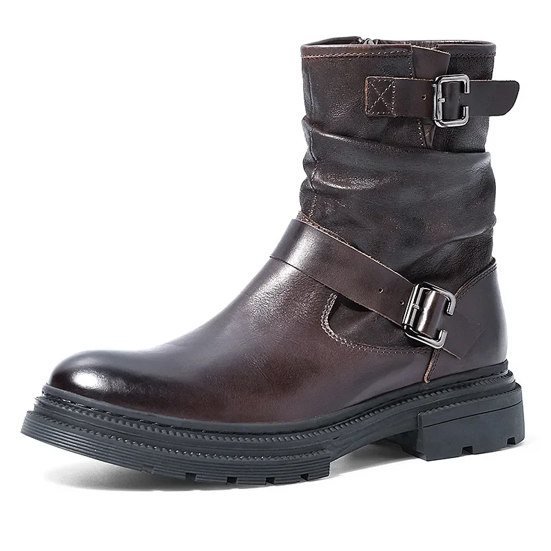 Cowhide Mens Ankle Zipper Chelsea Boots 2026 Spring Luxury Quality Brand Handmade Genuine Leather Retro British Shorts Boots Man