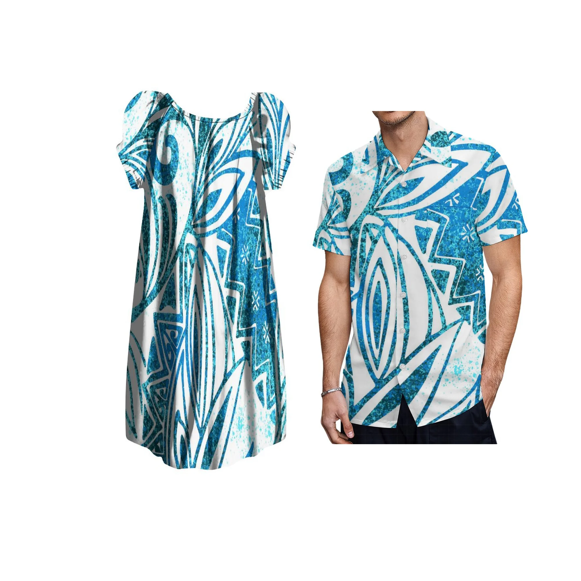 New Design Customize Polynesian Style Women Dress Micronesian Puffy Sleeve Loose Casual Plus Size Women Dress