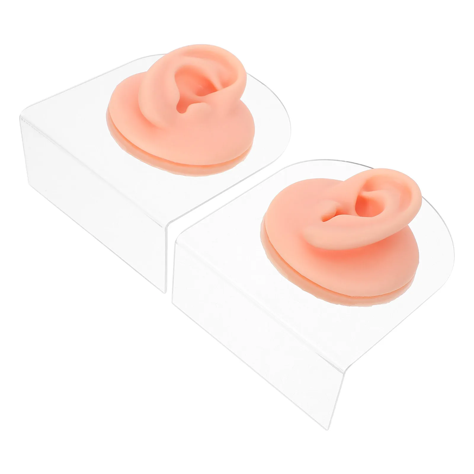 1Pair Silicone Ear Kit Realistic Piercing Practice Ears Left Body Part Acrylic Display Stand Teaching Demonstration