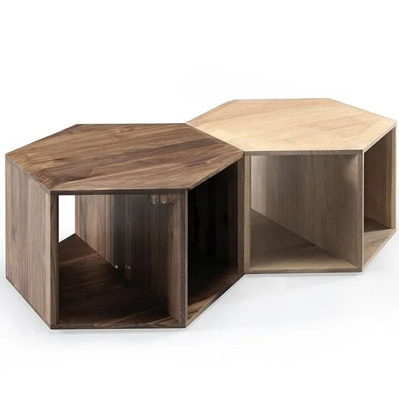 All solid wood hexagonal side table living room coffee table Nordic modern simple combination