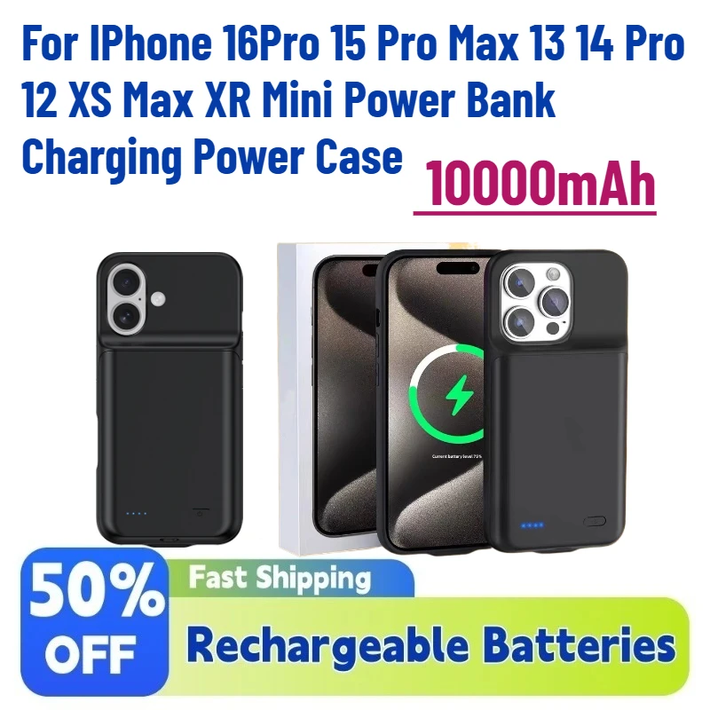 

Large Capacity New 10Ah Battery Case for IPhone 16Pro 15 Pro Max 13 14 Pro 12 XS Max XR Mini Power Bank Charging Power Case