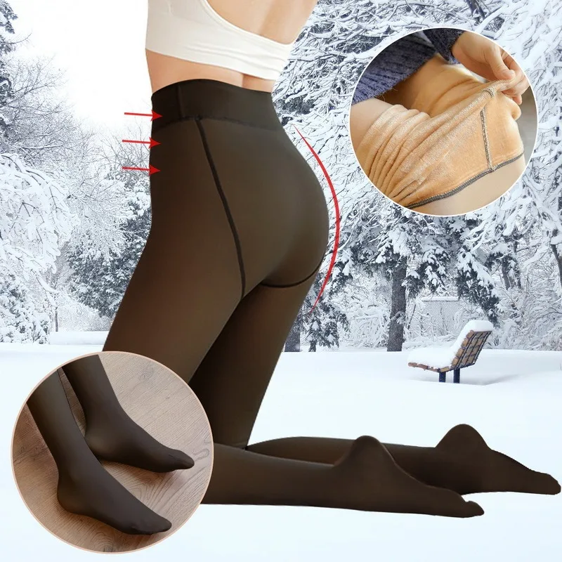 Women Fleece Tights Warm Winter Thermal Lined Transparent Fake Thermo  Raising Hips Skinny Sexy Leg Slim Leggings Velvet Panty